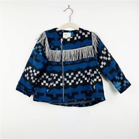 Boy + Girl 100% Cotton Blue Patterned Kids Jacket with Fringe NWT - Picture 2 of 11